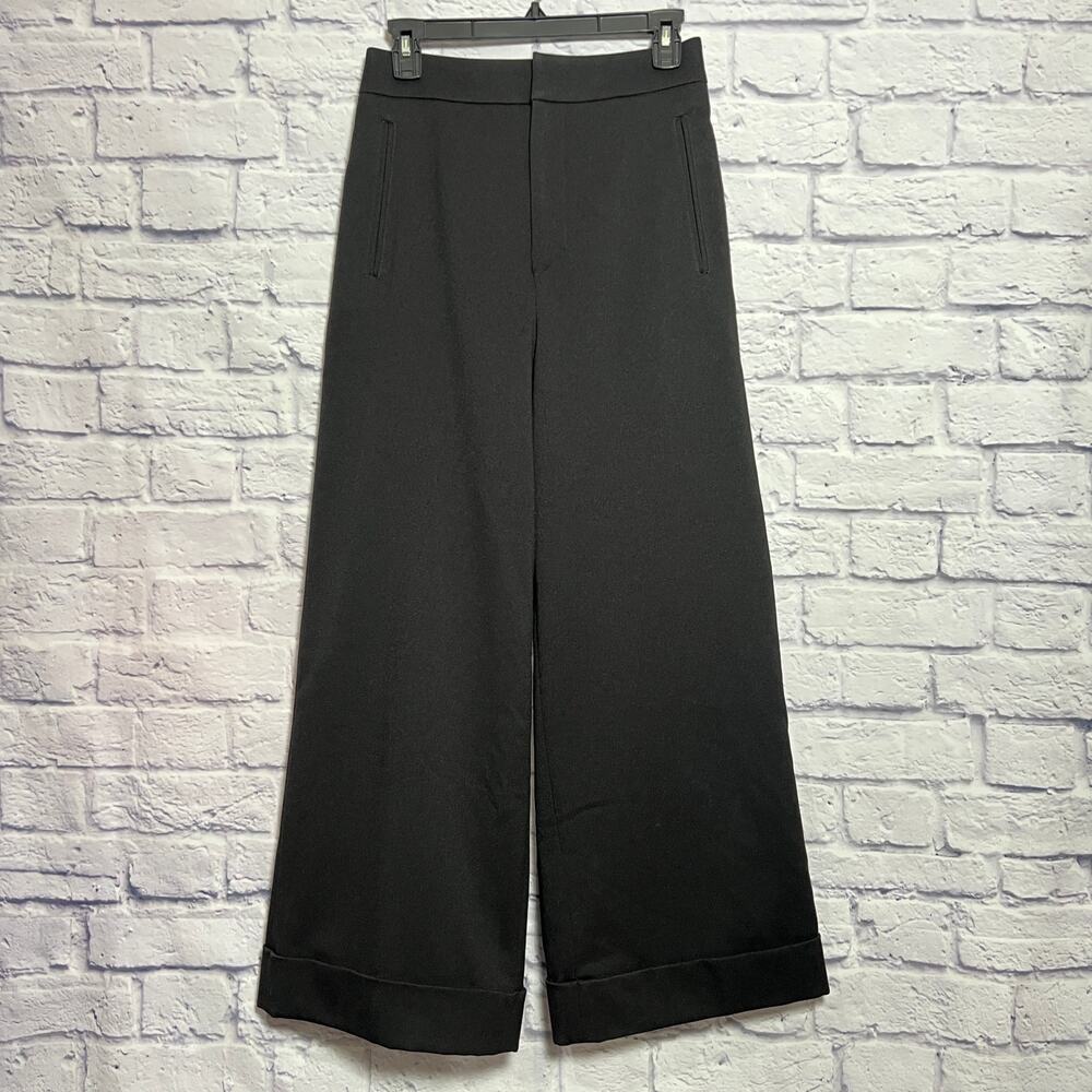 SLOBE IENA Wide Leg Lined Pants 38 Black Lace-Up Back Cuffed Drapey Japan NWT